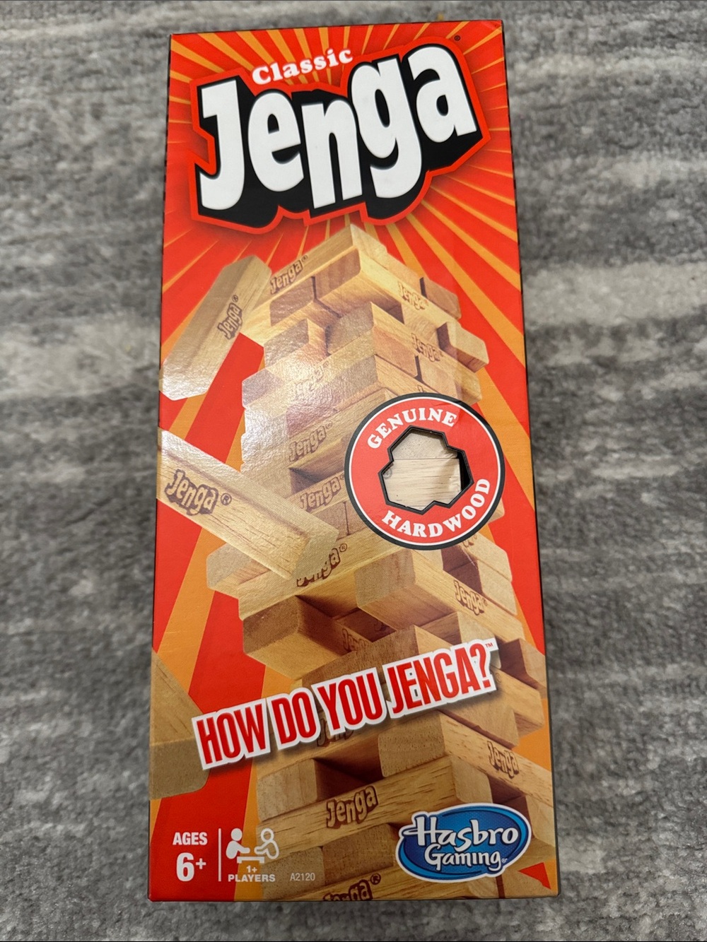 Hasbro Jenga Classic Wooden Block Game - Red and Natural Wood